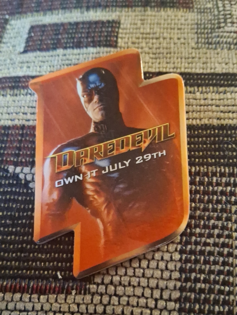 Marvel Daredevil Orange and Black Badge Pin Vintage Video Store Employee